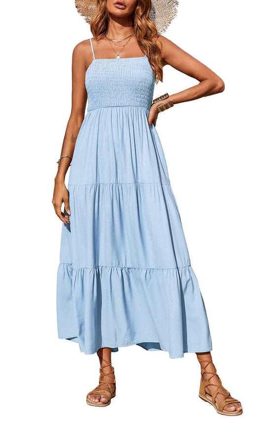 Damen Maxikleid mit verstellbaren Trägern und Rüschen EB