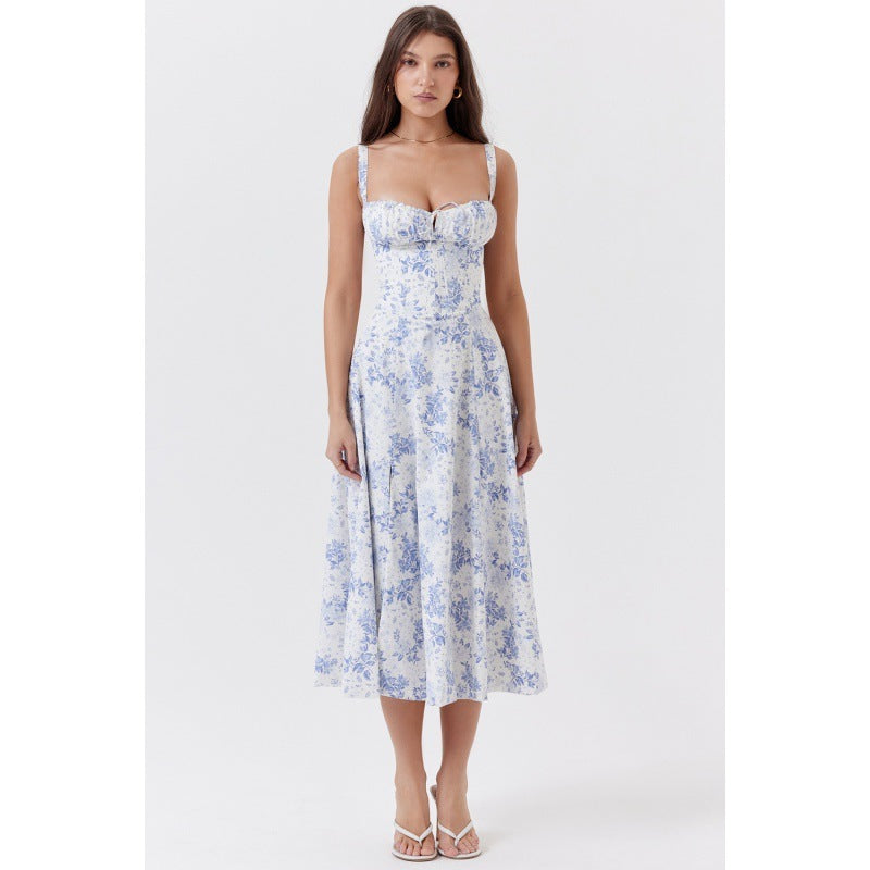 Damen Maxikleid mit floralem Design und elegantem Schlitz EB