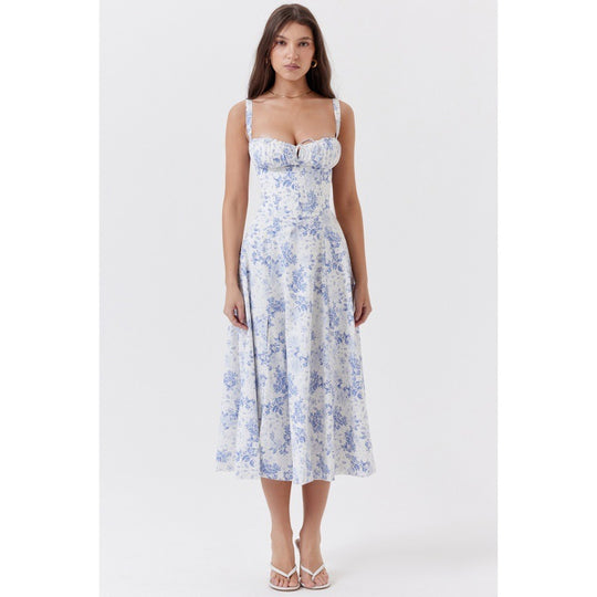 Damen Maxikleid mit floralem Design und elegantem Schlitz EB