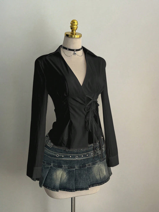 Damen Elegantes Wickeloberteil mit feinen Rüschendetails EB