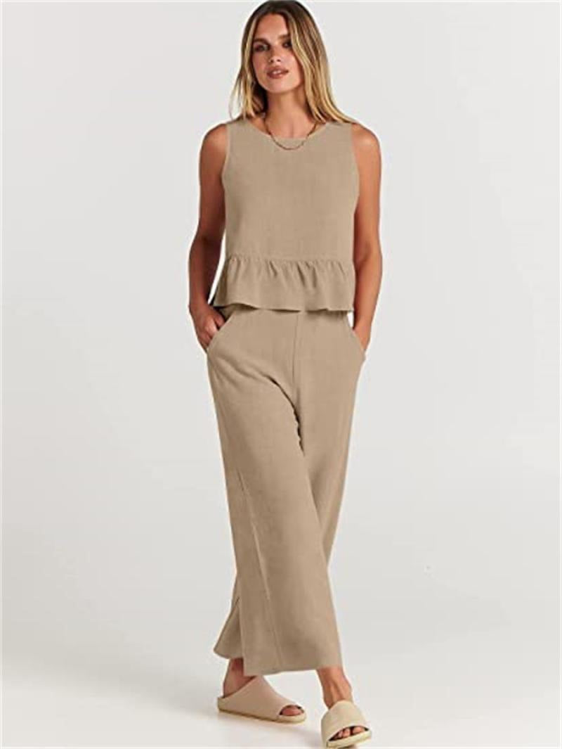 Damen Set mit lässigem Rüschendesign und weiten Hosen EB