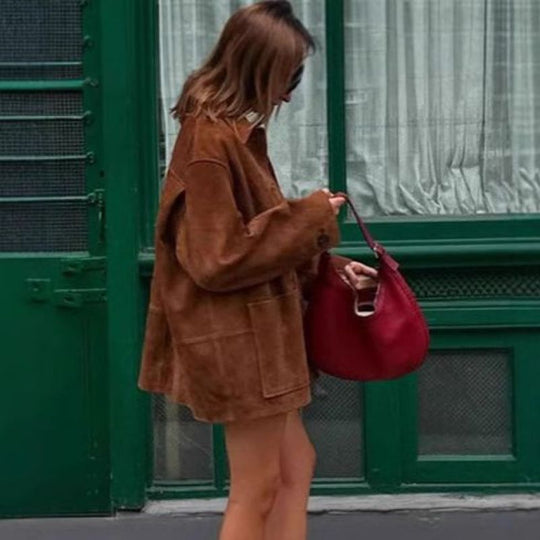 Damen Suede-Jacke mit modernem Schnitt und praktischen Taschen EB