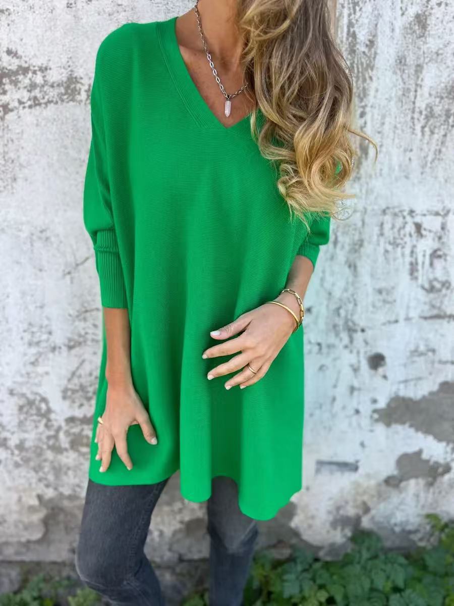 Damen Oversized V-Ausschnitt Pullover im luftigen Design EB