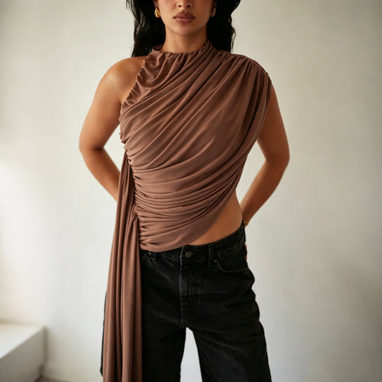Damen Elegantes asymmetrisches Top mit Drapierungen EB