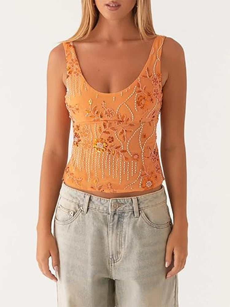 Damen Couture-Oberteil mit floralem Strassdesign und figurbetontem Schnitt EB
