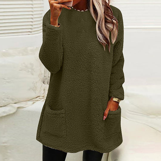 Damen Kuscheliger Fleece-Pullover mit praktischen Taschen und weitem Schnitt EB
