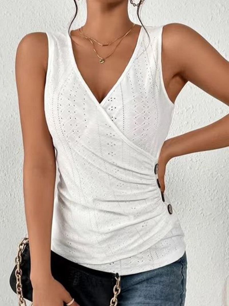 Damen Wickeloberteil mit dekorativem Knopfdetail und trendiger Strickstruktur EB