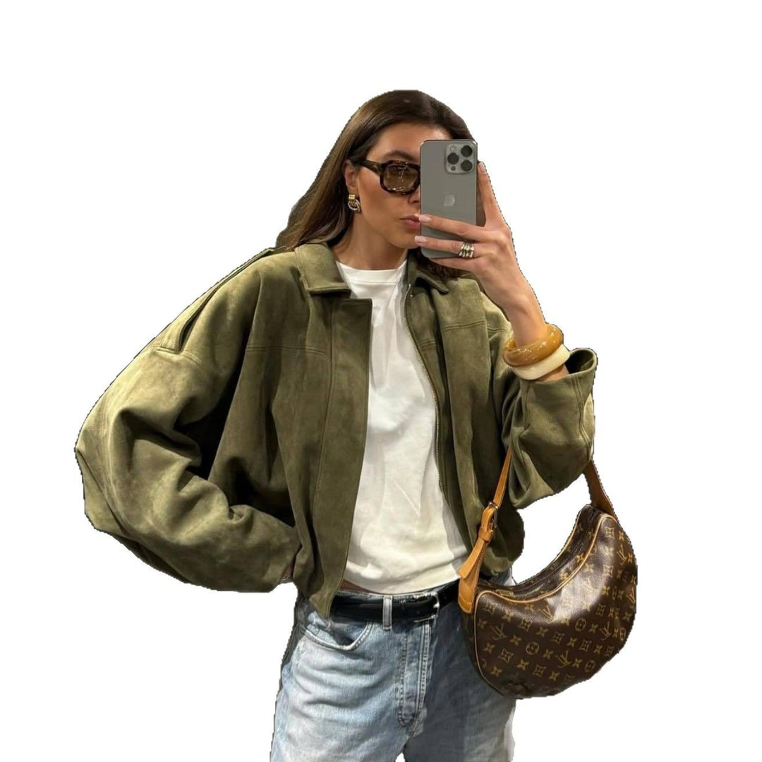 Damen Oversized Jacke aus Kunstleder mit Gummizug EB