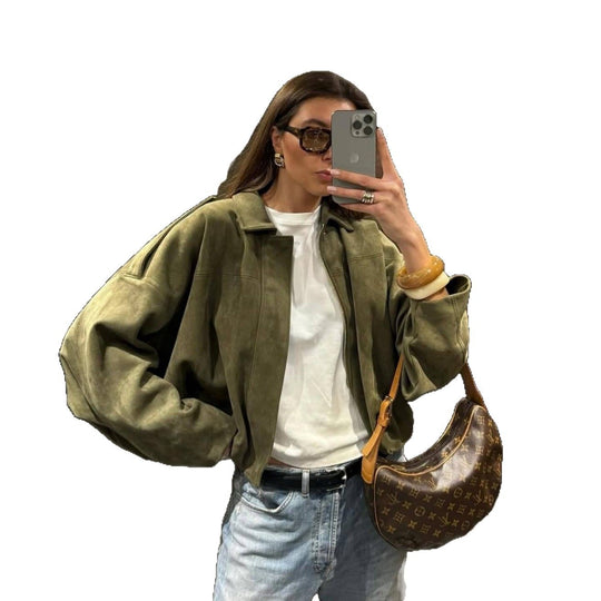 Damen Oversized Jacke aus Kunstleder mit Gummizug EB