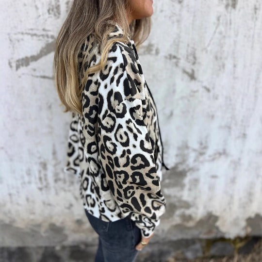 Damen Kapuzenpullover mit lässigem Leopardenmuster und praktischen Seitentaschen EB