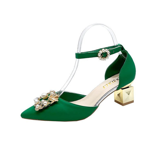 Damen Slingback-Pumps mit eleganter Perlenverzierung und Blockabsatz EB