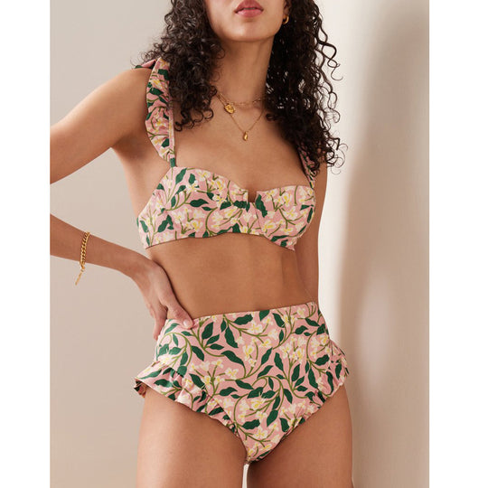Damen Bikiniset mit verspielten Rüschen und hohem Taillenbund EB