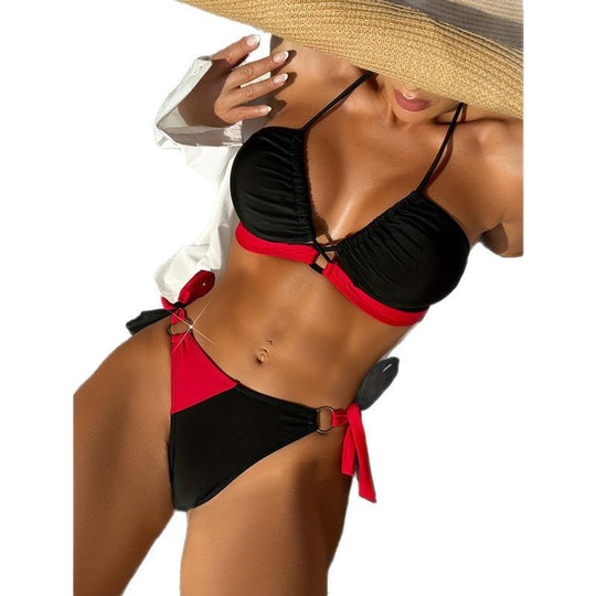 Damen Triangel-Bikini mit verstellbaren Trägern und sportlichem Rüschendesign EB