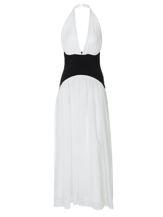 Damen Maxikleid mit tiefem V-Ausschnitt und elegantem Wickel-Design EB