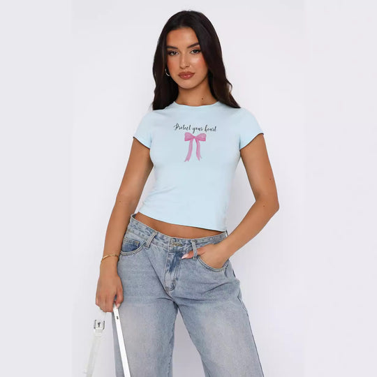 Damen bequemes Crop-Top mit modischem Druck EB