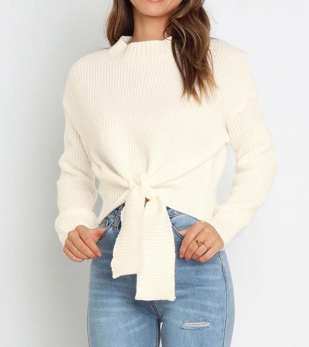 Damen modischer Pullover mit variabler Knöchelbindung EB