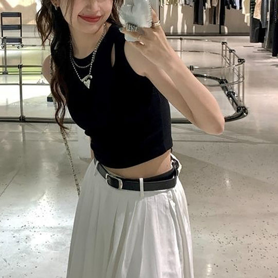 Damen Crop-Top mit elastischem Bund und asymmetrischem Ausschnitt EB