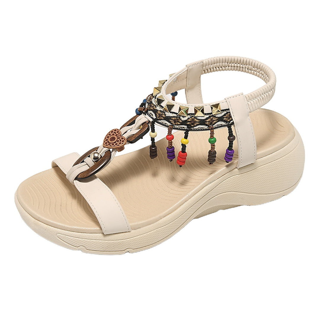 Damen modische Sandalen mit dekorativen Perlen und ergonomischem Fußbett EB