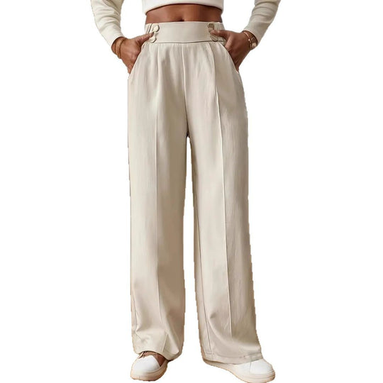 Damen Elegante und luftige Hochbundhose mit weitem Bein und praktischen Taschen EB