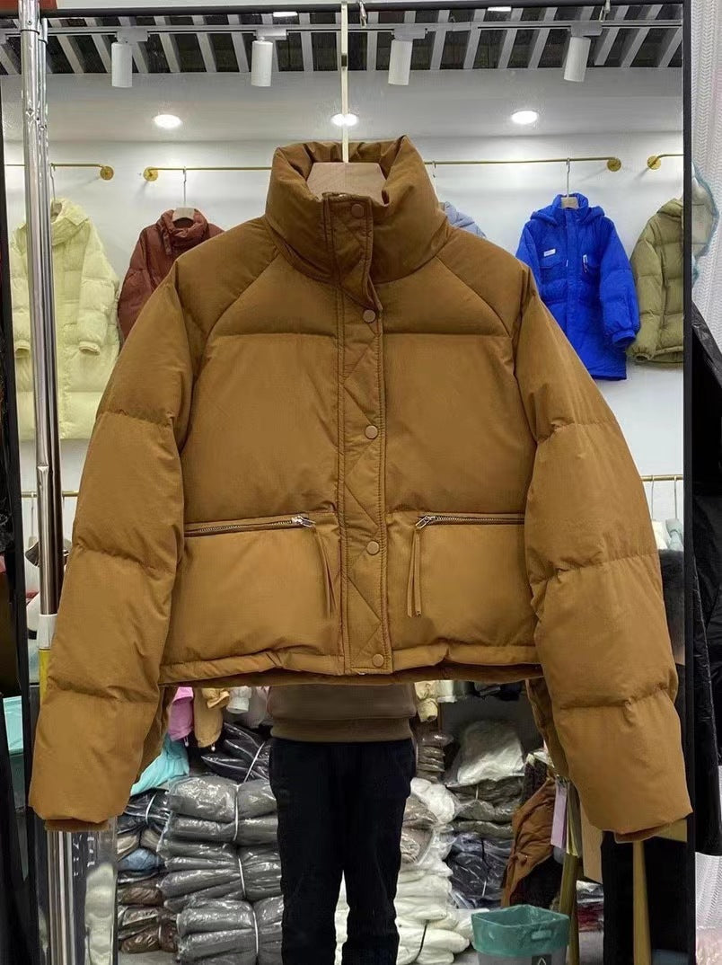 Damen gesteppte Winterjacke mit hohem Kragen und praktischen Taschen EB