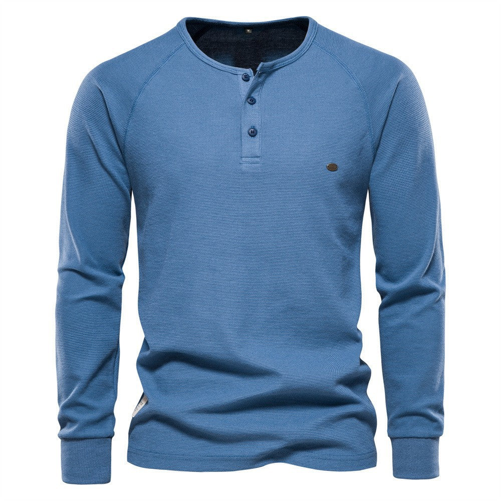 Herren Langarm-Henley-Shirt mit strukturierter Oberfläche und modischer Knopfleiste EB