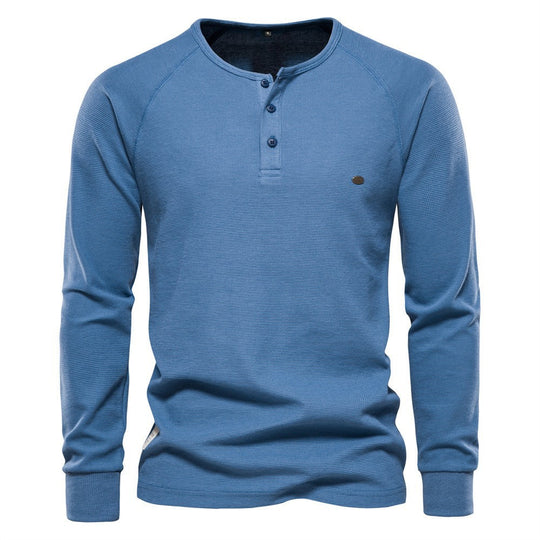 Herren Langarm-Henley-Shirt mit strukturierter Oberfläche und modischer Knopfleiste EB