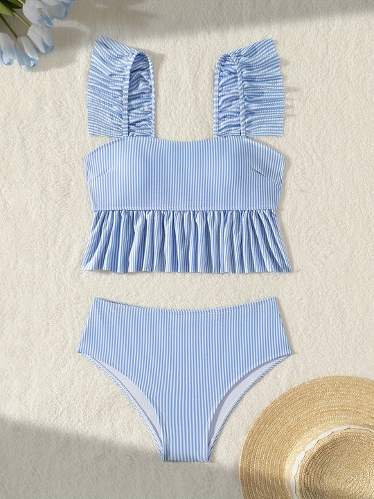 Damen Bandeau-Bikini mit Rüschen und hohem Bund EB