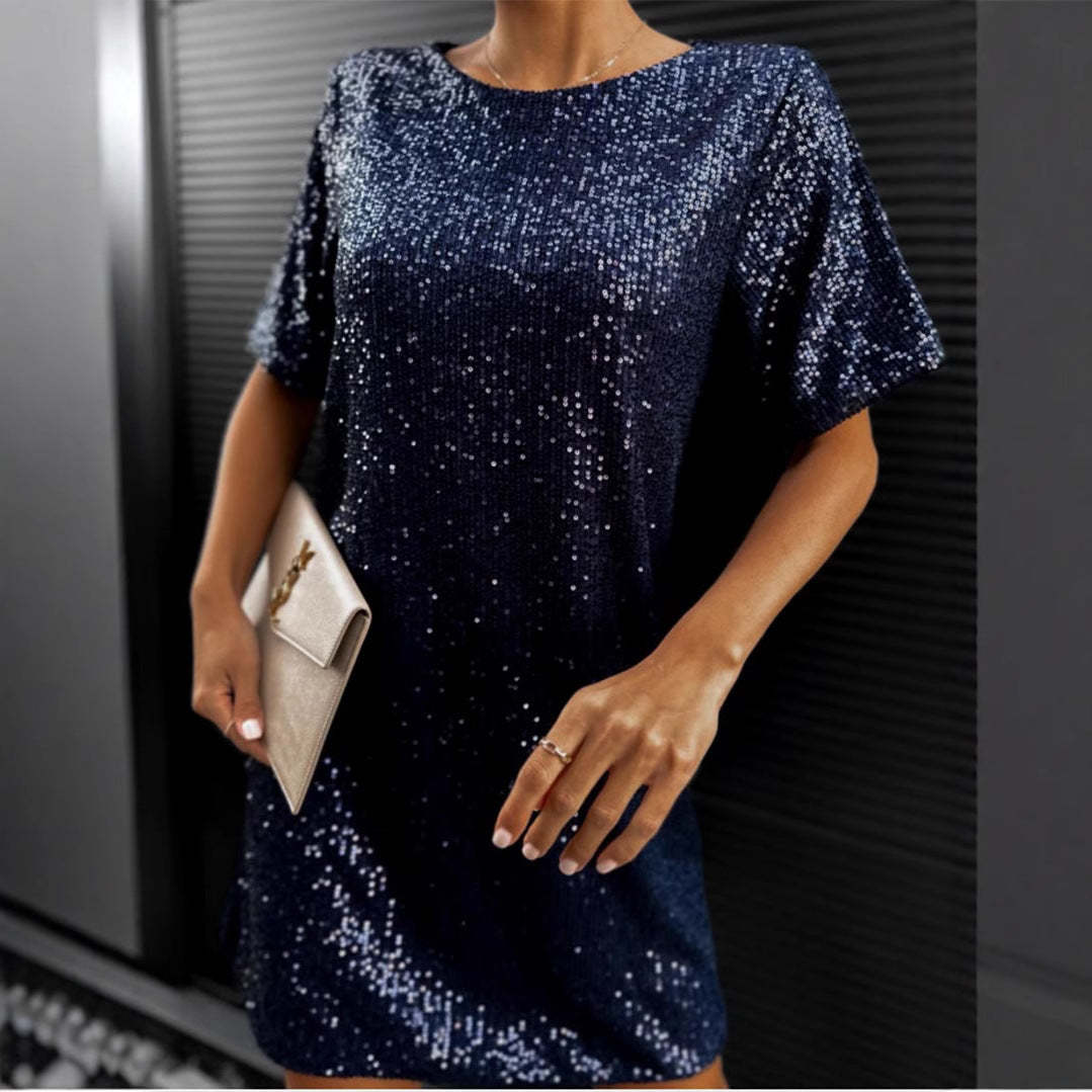 Damen festliches Cocktailkleid aus funkelndem Material mit leichtem A-Linien-Schnitt EB
