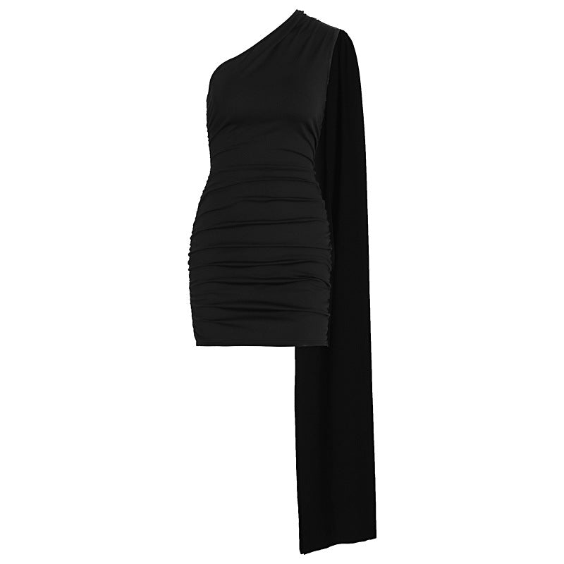 Damen Figurbetontes Kleid mit asymmetrischem Ärmel und elegantem Schnitt EB