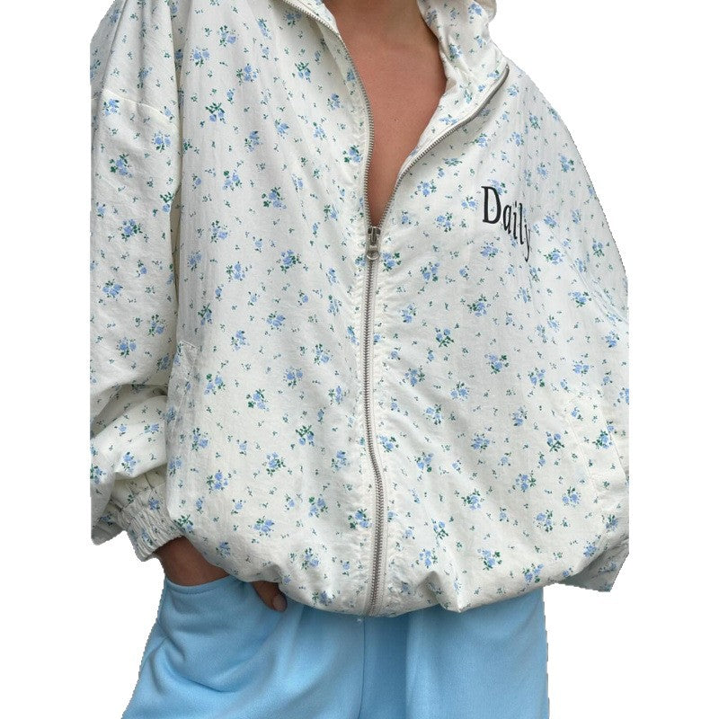 Damen lässige Oversized-Jacke mit floralen Muster EB