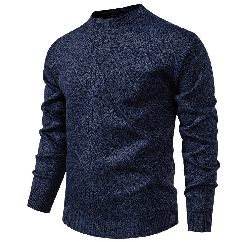 Herren Feiner Strickpullover mit strukturiertem Zopfmuster und Rundhalsausschnitt EB