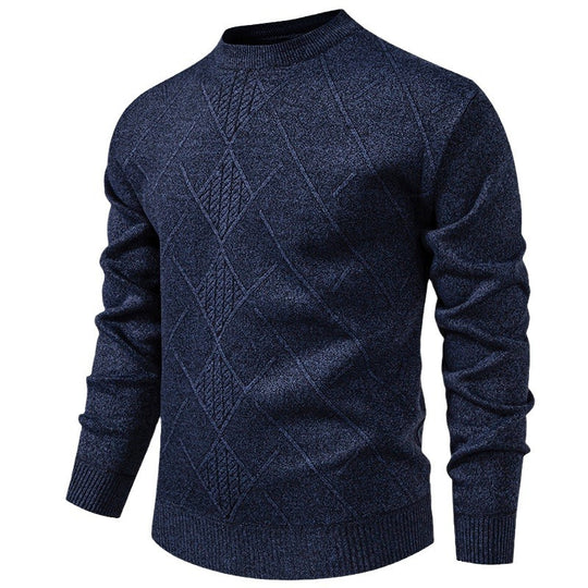 Herren Feiner Strickpullover mit strukturiertem Zopfmuster und Rundhalsausschnitt EB