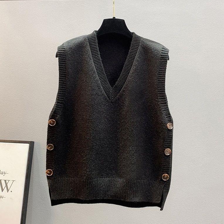 Damen Strickweste mit V-Ausschnitt und Knopfdetails EB