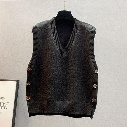 Damen Strickweste mit V-Ausschnitt und Knopfdetails EB