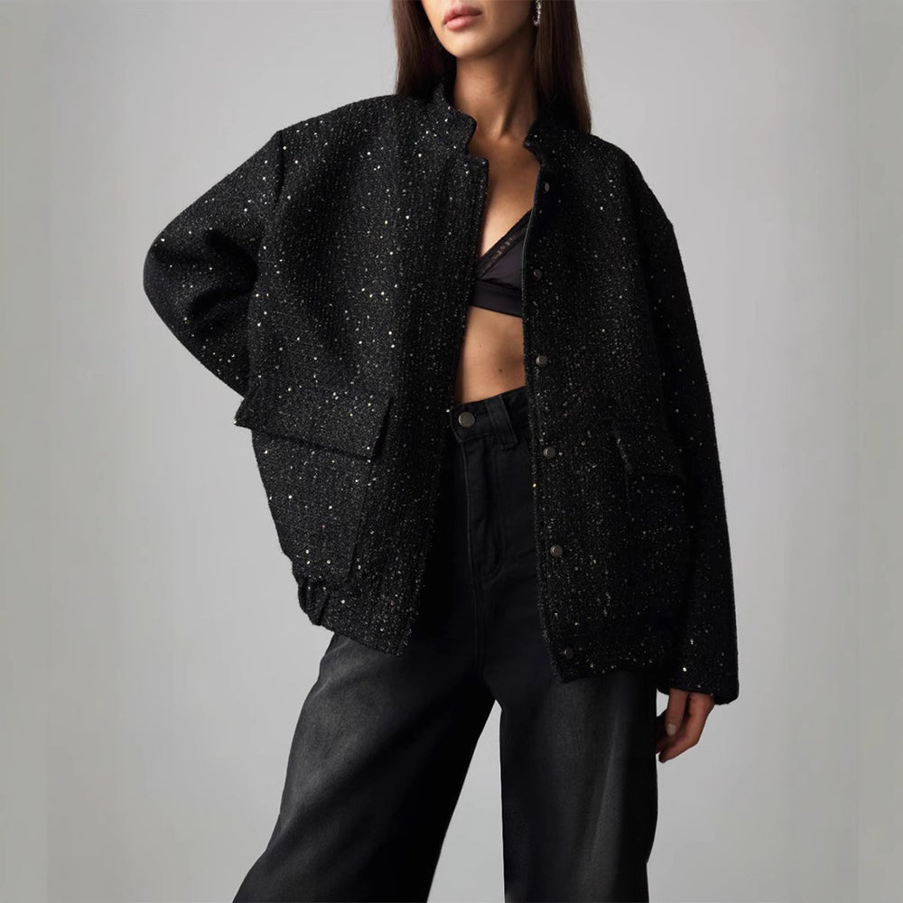 Damen Glitzerjacke mit praktischen Taschen und elastischem Saum EB