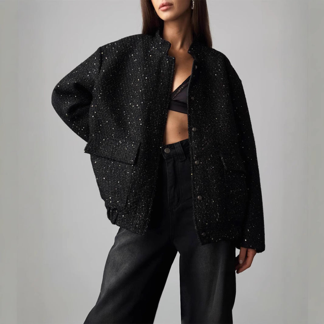 Damen Glitzerjacke mit praktischen Taschen und elastischem Saum EB