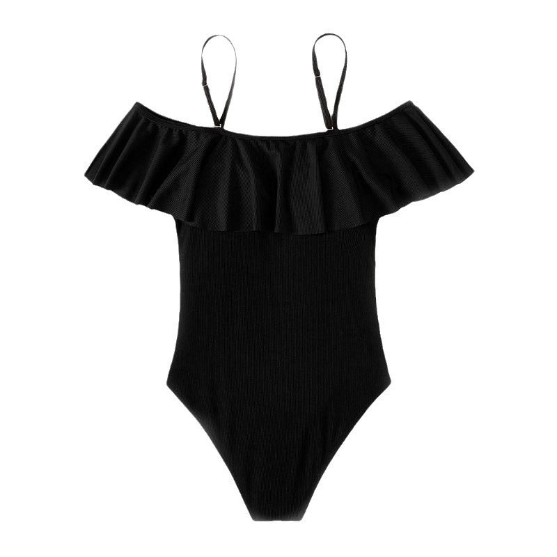 Damen Eleganter Badeanzug mit Volants und schulterfreier Ausschnitt EB
