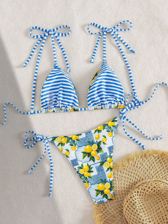 Damen Triangel-Bikini mit fröhlichem Zitrusmuster EB