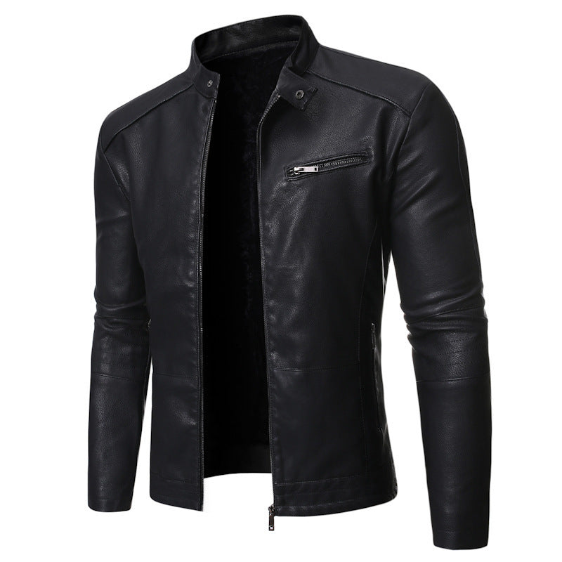 Herren elegante Kunstlederjacke mit modernem Stehkragen EB