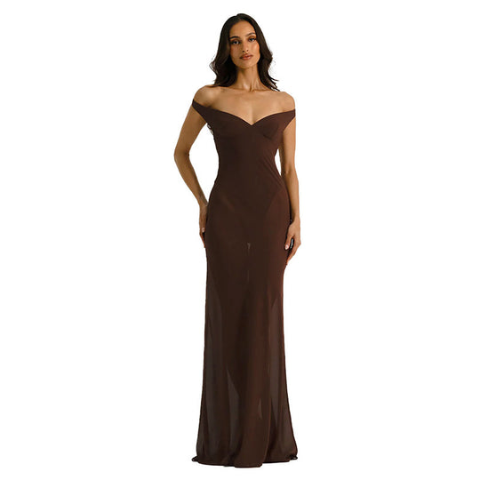 Damen Off-Shoulder Maxikleid mit figurbetontem Schnitt und hochwertigem Stoff EB