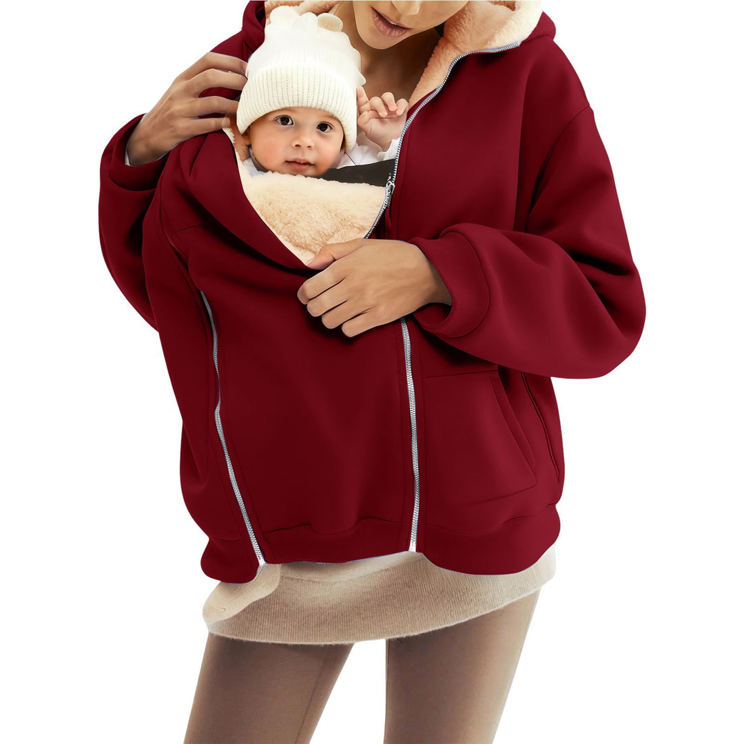 Damen nan Babytrage-Hoodie mit Teddyfutter und Zweiwege-Reißverschluss EB