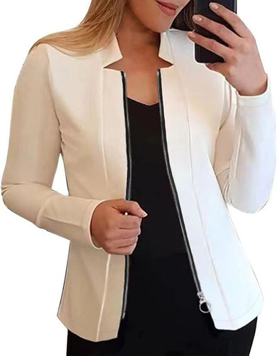 Damen Moderne Blazerjacke mit Asymmetrischem Reißverschluss und Figurbetontem Schnitt EB