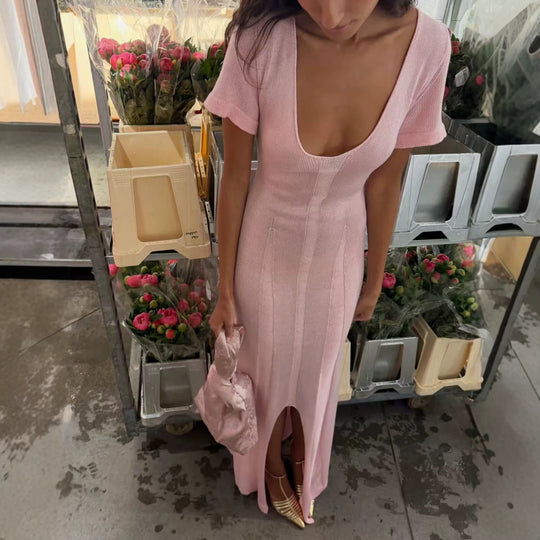 Damen elegantes figurbetontes Maxikleid mit V-Ausschnitt EB