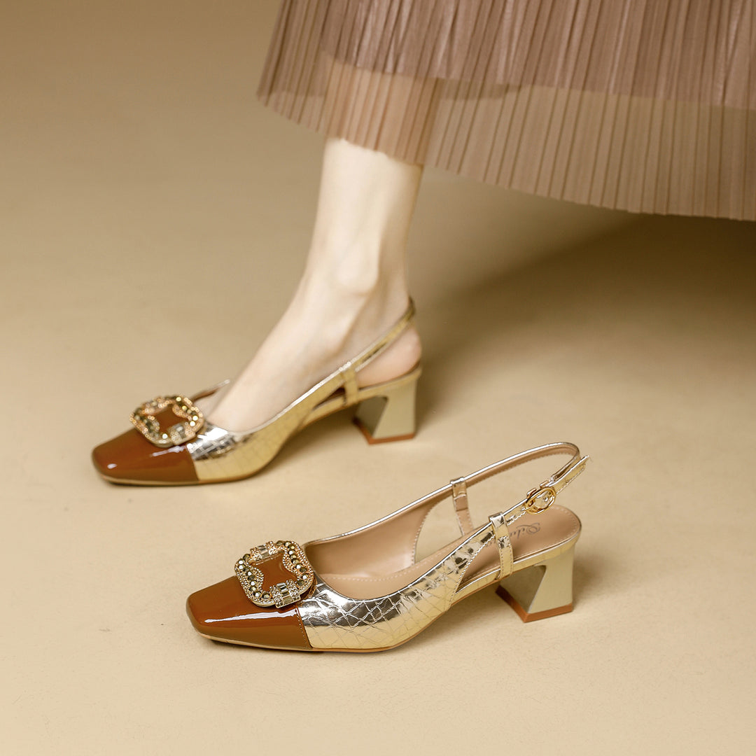 Damen Slingback-Pumps mit glamourösen Schmuckakzenten und komfortablem Blockabsatz EB