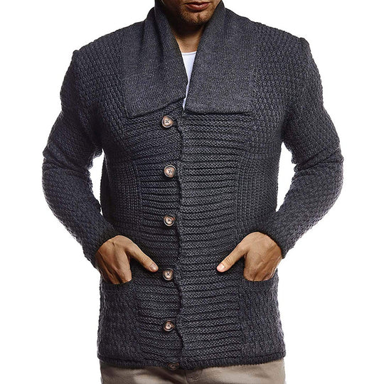 Herren strukturiertes Strickoberteil mit großem Kragen und praktischen Taschen EB