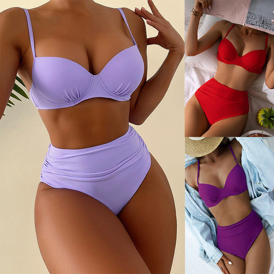 Damen Hochgeschnittener Bikini mit gepolstertem Oberteil und verstellbaren Trägern EB