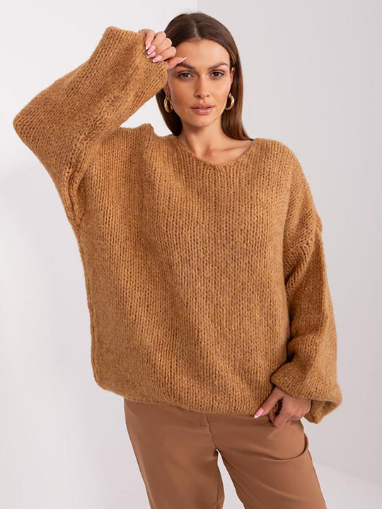 Damen gemütlicher Oversize-Strickpullover mit voluminösen Ärmeln und strukturiertem Design EB
