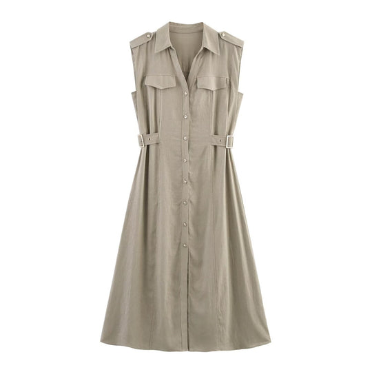 Damen Hemdblusenkleid mit praktischen Taschen und modischem Taillengürtel EB