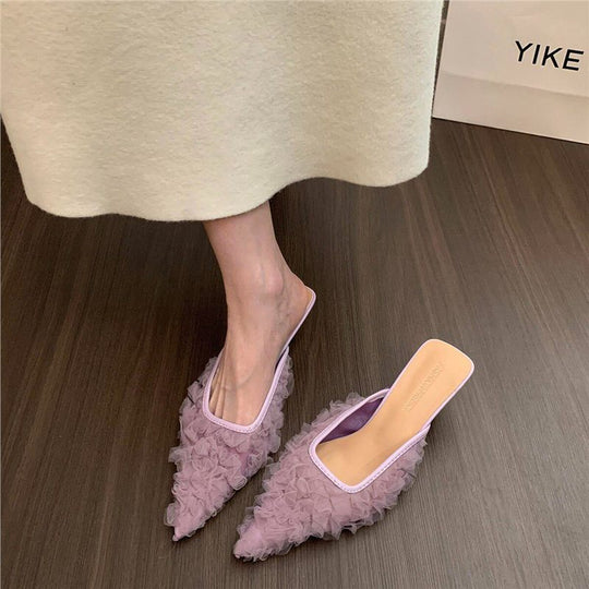 Damen elegante Mules mit rüschendem Design EB