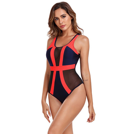 Damen Einteiliger Badeanzug mit modischen Mesh-Einsätzen und sportlichem Design EB